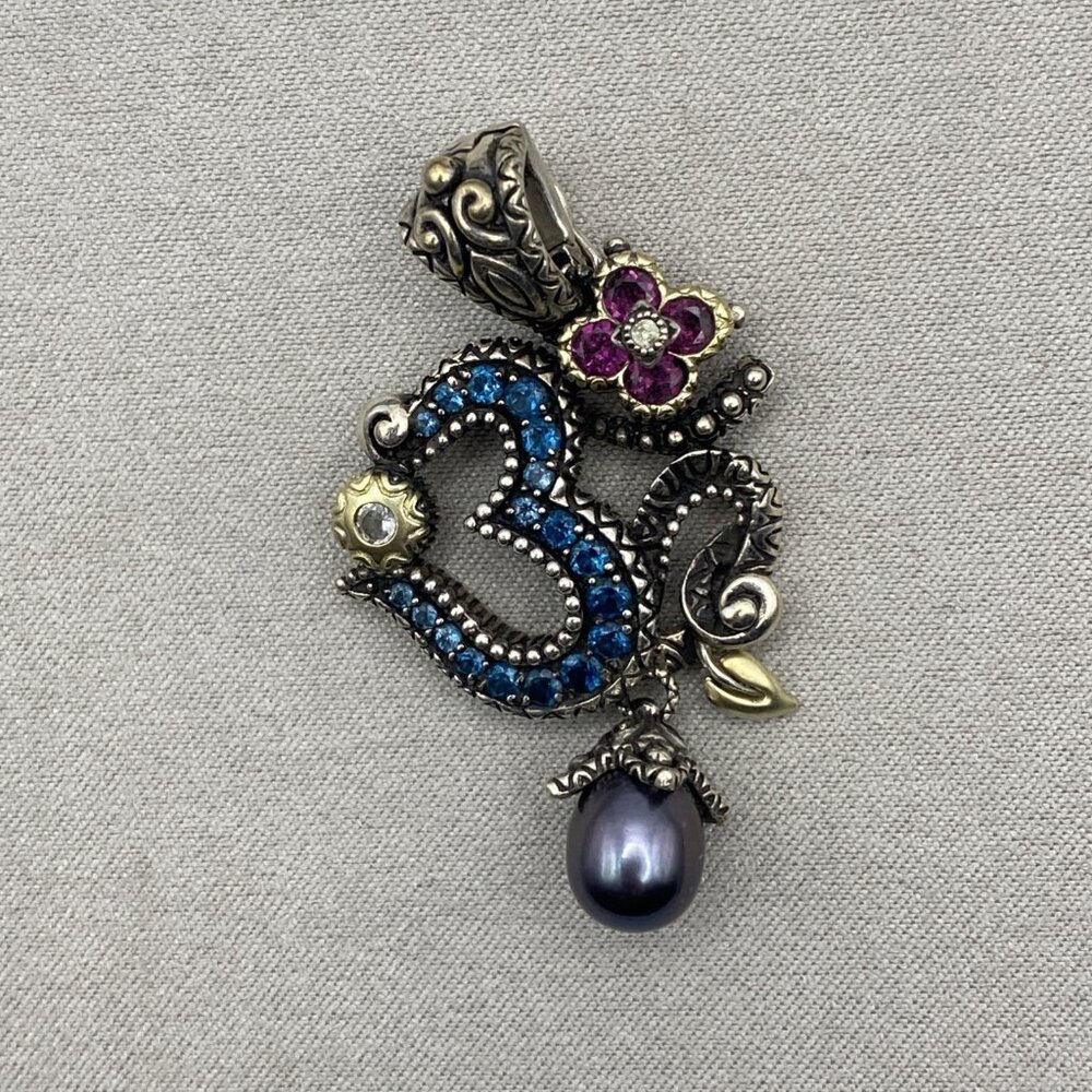 Barbara Bixby Sterling Silver 18K Gemstone Om Enhancer Pendant Pearl Topaz Garne - Picture 2 of 8